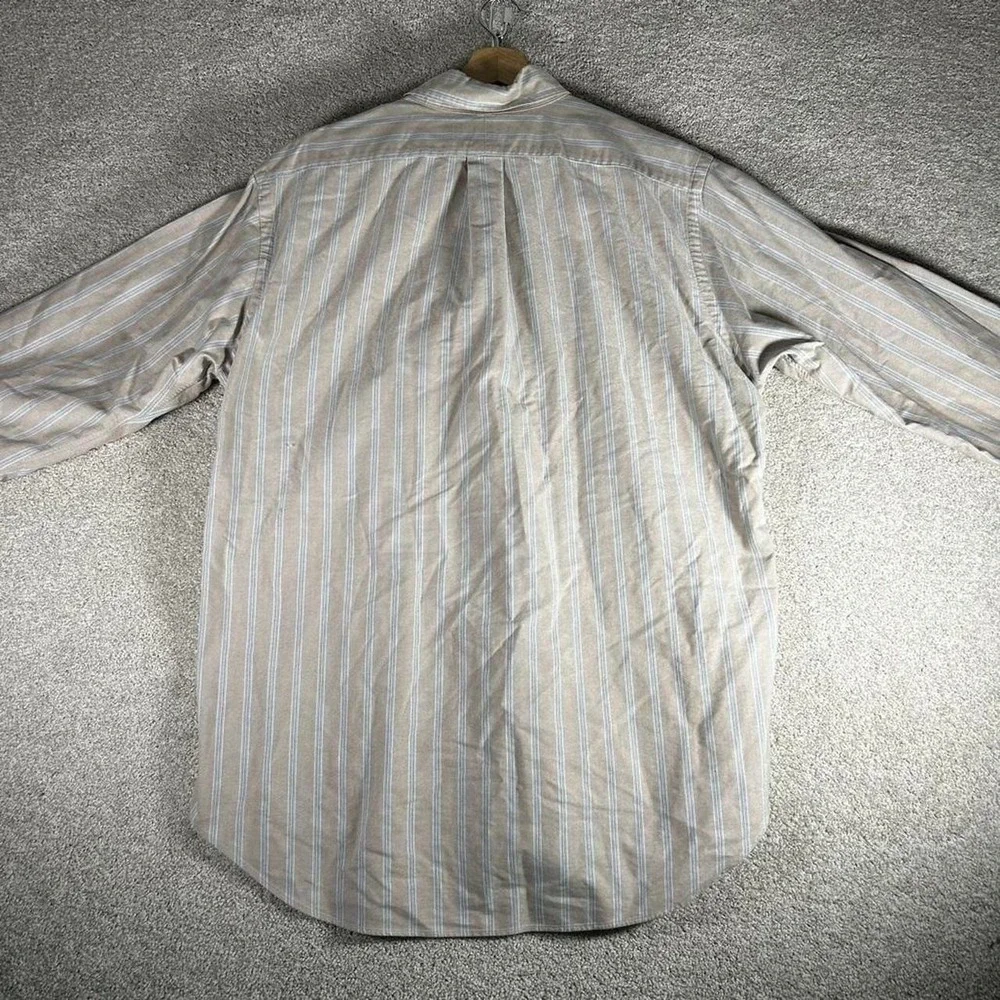 Men's vintage Polo Ralph Lauren tan and blue striped long sleeve button up L